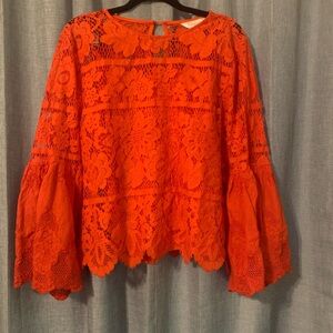 Adiva Red Ruffled Bell Sleeve Blouse